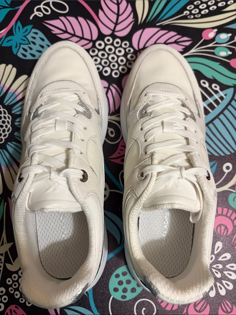 Michael Kors White Leather Sneakers with Silver Accents